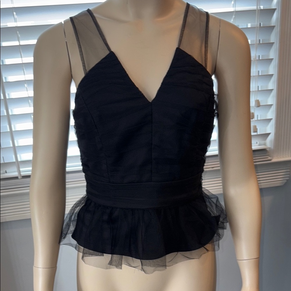 Black Mesh Peplum Top